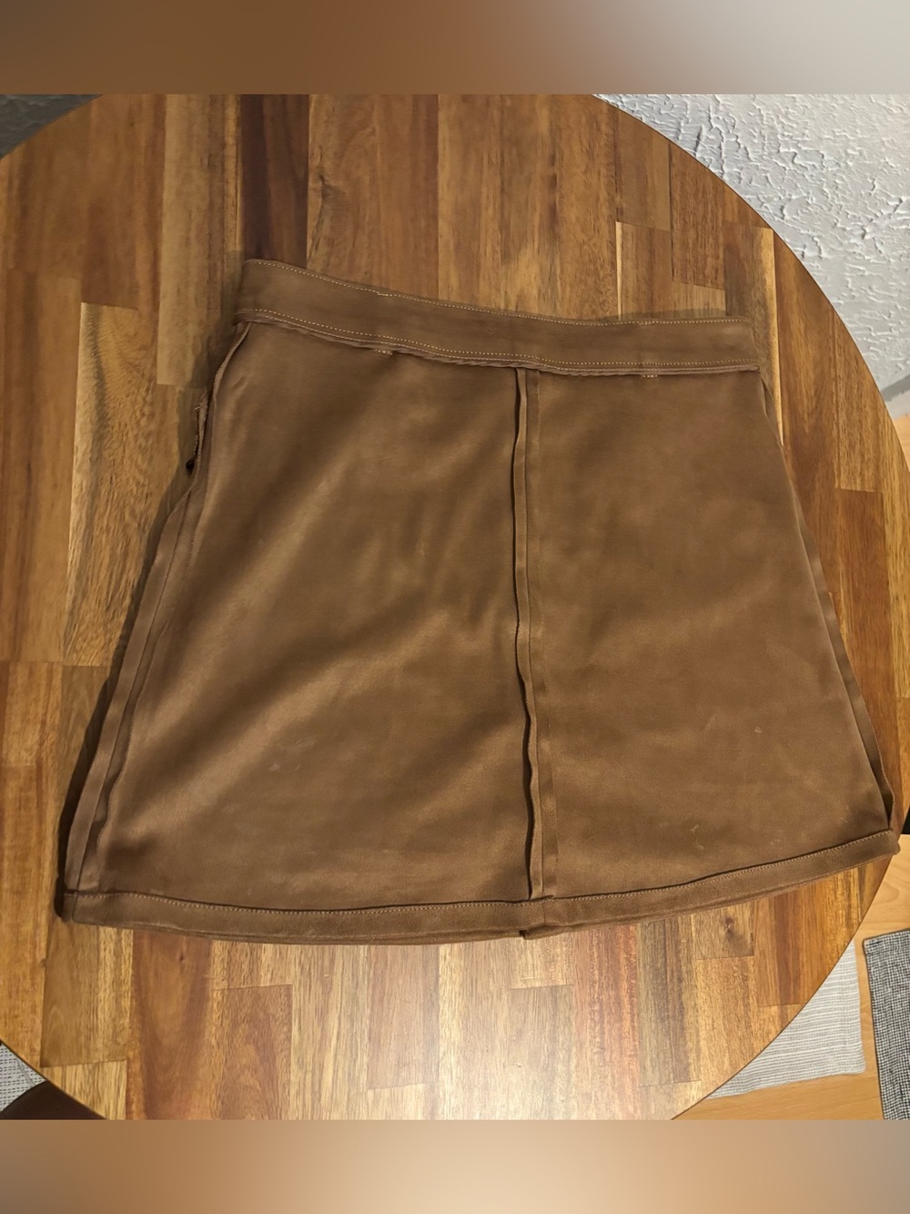 Button-Front Suede Mini Skirt — Brown - Picture 9 of 9